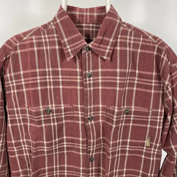 Timberland Vintage Plaid Shirt Workwear Chore Pockets Check Burnt Red Medium - Picture 5 of 11